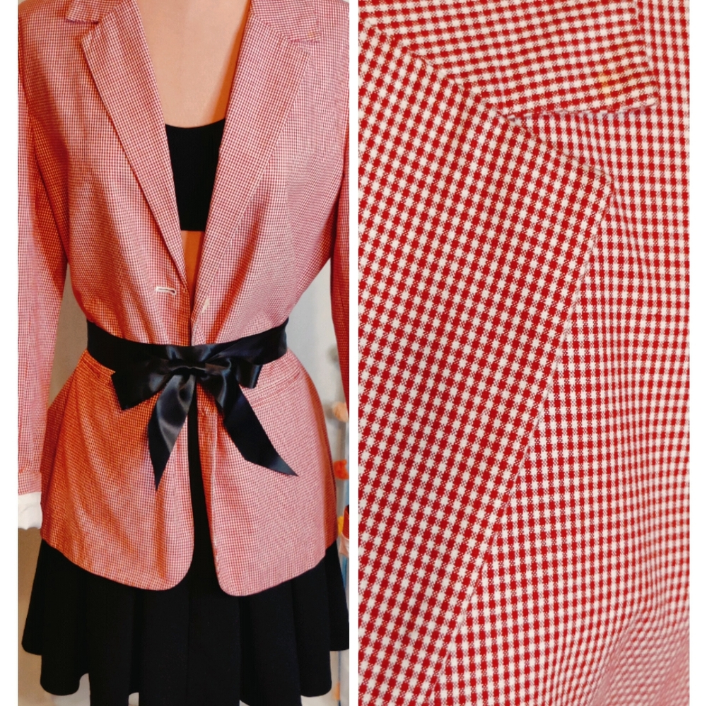 Hilfiger tiny checks Red &White spring preppy blazer Vintage 00 acadamia Romance